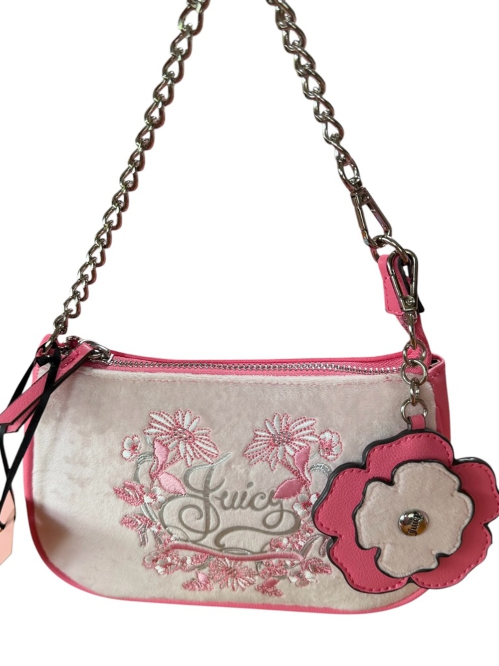 Juicy Couture Pink Velour Floral Bloom Cherry Blossom Gold Chain Y2K in
Box
